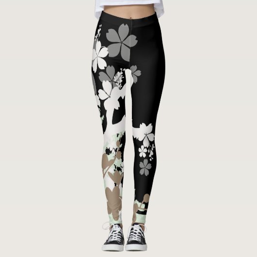 Leggings Noir japonais de Leggins de Patern B de kimono (Devant)