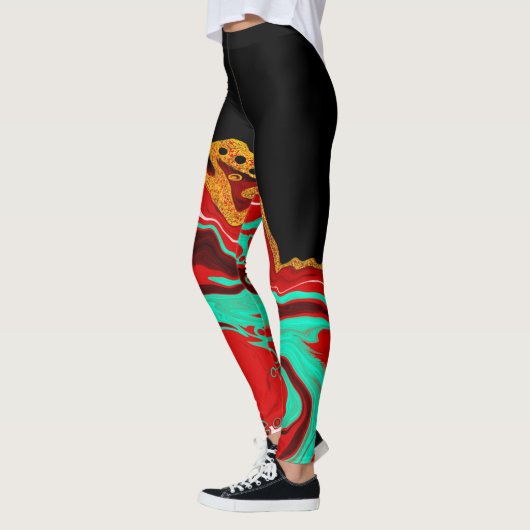 Leggings Noir, Or, Bourgogne, Fluide de marbre (Gauche)