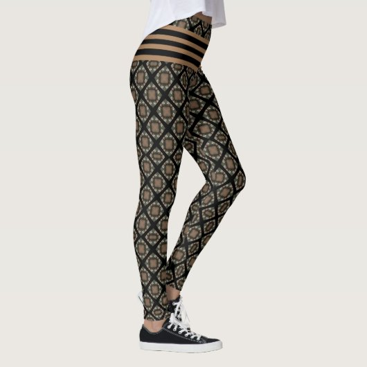 Leggings Noir & Or Moderne Motif de Monogramme classique (Droite)