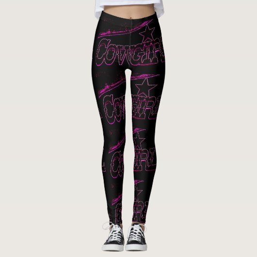Leggings noir rose au néon de cow-girl (Devant)