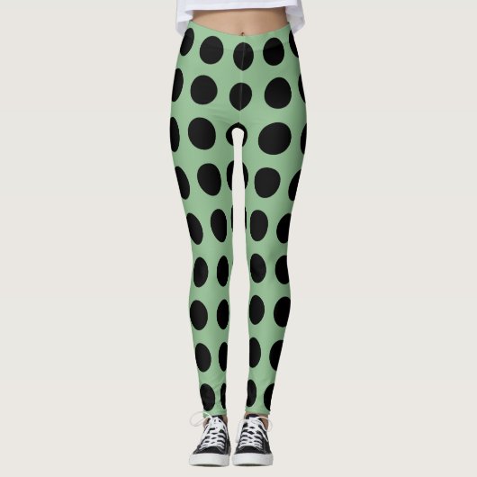 Leggings Noir sur mer Noire Vert Grand Horiz. Pois (Devant)