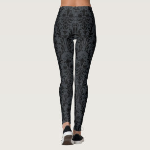 Leggings Noir sur noir tourbillons floraux damas