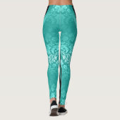 Leggings Noir & Turquoise Floral Damas Conception géométriq (Dos)
