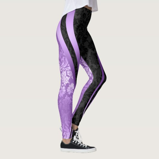 Leggings Noir & Violet Floral Damas Conception géométrique (Droite)