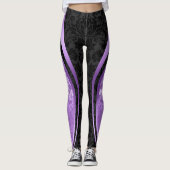 Leggings Noir & Violet Floral Damas Conception géométrique (Devant)