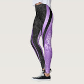 Leggings Noir & Violet Floral Damas Conception géométrique (Gauche)