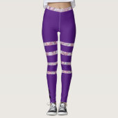 Leggings Noir Violet Rose Quartz rayé Monogramme moderne (Devant)