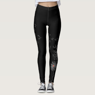 Leggings noirs avec Dandelion Imprimer sur une jam