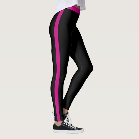 Leggings noirs avec rayure latérale rose violet (Droite)