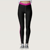 Leggings noirs avec rayure latérale rose violet (Devant)