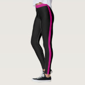 Leggings noirs avec rayure latérale rose violet (Gauche)