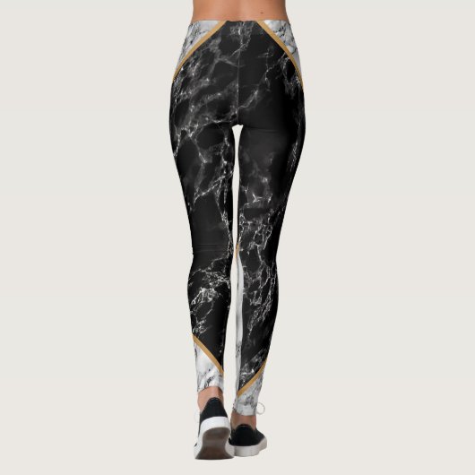 Leggings noirs et blancs avec design en marbre (Dos)
