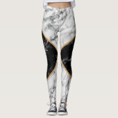 Leggings noirs et blancs avec design en marbre (Devant)