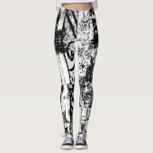 Leggings noirs et blancs avec Graffiti Art imprimé (Devant)