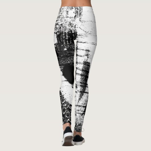 Leggings noirs et blancs avec Graffiti Art imprimé (Dos)