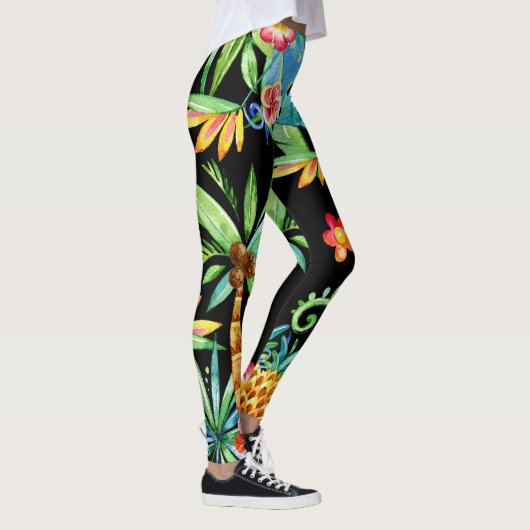 Leggings noirs exotiques tropicaux floraux (Droite)