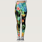 Leggings noirs exotiques tropicaux floraux (Devant)