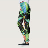 Leggings noirs exotiques tropicaux floraux (Gauche)