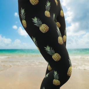 Leggings noirs Motifs d'ananas tropicaux