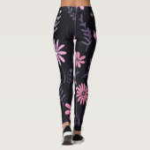 Leggings noirs pour femmes avec imprimé floral ros (Dos)