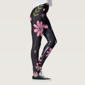 Leggings noirs pour femmes avec imprimé floral ros (Droite)