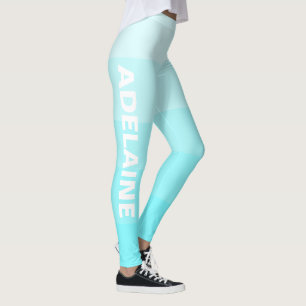 Leggings Nom blanc Élégant 5 blocs de couleur bleu électr