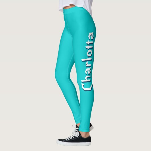 Leggings Nom Cuztomisé 3D blanc moderne | bleu turquoise (Gauche)