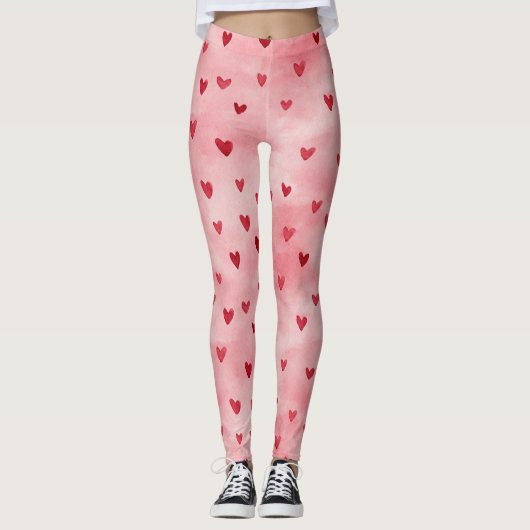 Leggings Nom de cœurs rouges roses (Devant)