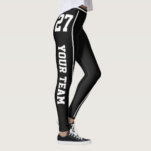 Leggings Nom de l'équipe sportive Numéro noir blanc rayé