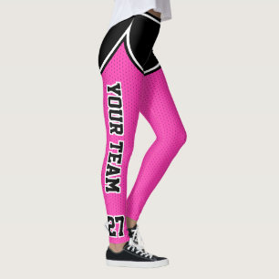 Leggings Nom de l'équipe sportive Numéro noir rose points c
