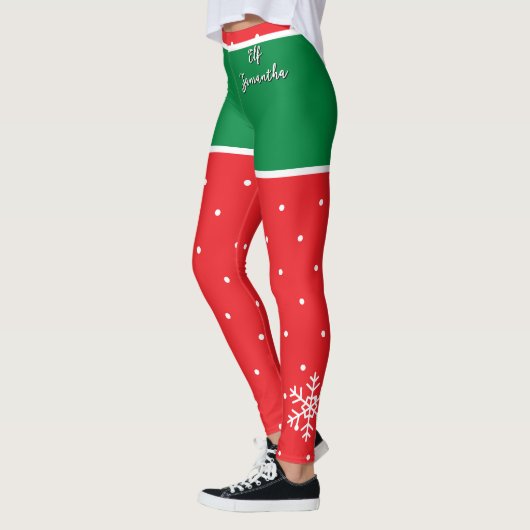 Leggings Nom d'elfe de Noël Rouge Vert (Gauche)