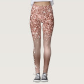 Leggings Nom du script de pinceau de glam doré Rose Glitter (Devant)