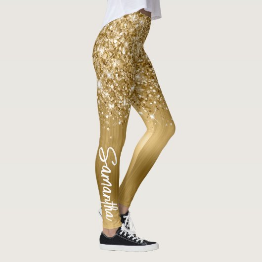 Leggings Nom du script de pinceau Glittery Gold Glam (Droite)