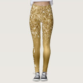 Leggings Nom du script de pinceau Glittery Gold Glam (Devant)