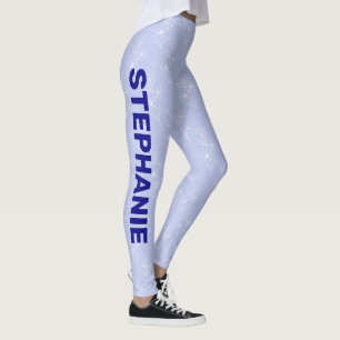 Leggings Nom personnalisé Équipe de l'école Fleur bleu clai