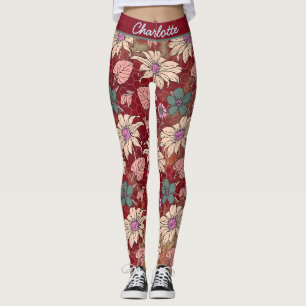 Leggings Nom personnalisé floral sans couture motif rouge