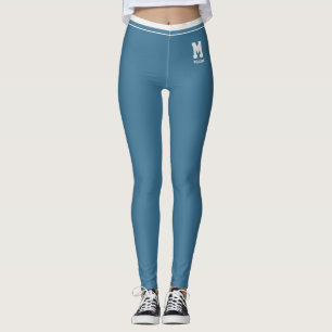 Leggings Nom personnalisé Mignon Bleu Ardoise Neutre Rayé