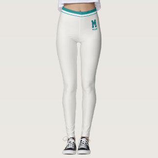 Leggings Nom personnalisé Mignon Neutre Rayé sarcelle Perso