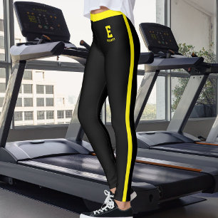 Leggings Nom personnalisé Mignon Noir Jaune Rayures Personn