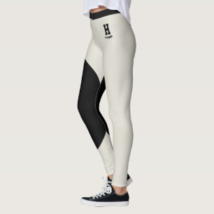 Leggings Nom personnalisé Monogramme Élégant Oatmeal avec A