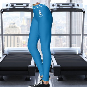 Leggings Nom personnalisé Monogramme rayé bleu royal blanc