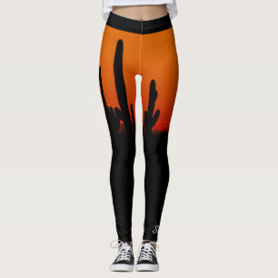Leggings Nom personnalisé orange et noir de coucher du