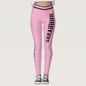Leggings Nom personnalisé rayures roses et noires Cadeau am (Devant)