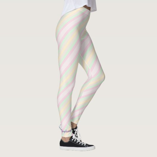 Leggings Nom, rose jaune et vert Pastel Stripe (Droite)