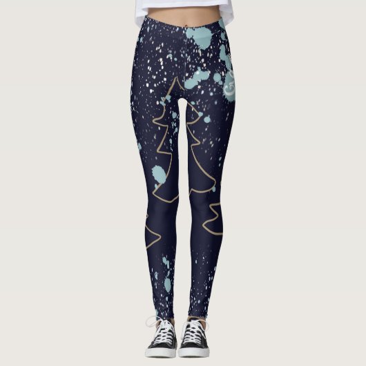 Leggings Nom script mignon cool marine or blanc point festi (Devant)