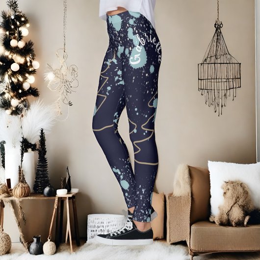 Leggings Nom script mignon cool marine or blanc point festi