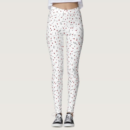 Leggings Notes d'amour Cœur rouge Notation musicale (Devant)