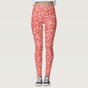 Leggings Notes de musique blanche rouge