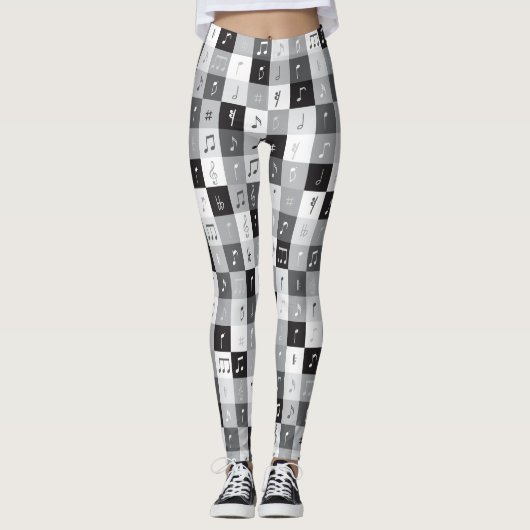 Leggings Notes de musique en niveaux de gris motif (Devant)