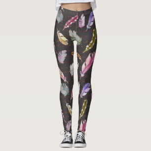 Leggings Notes des plumes : Aquarelle Motif d'oiseaux.
